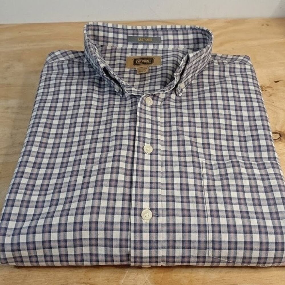 The Foundry Mens XLT Button Down Shirt Blue Plaid Long Sleeve Easy Care Big &...